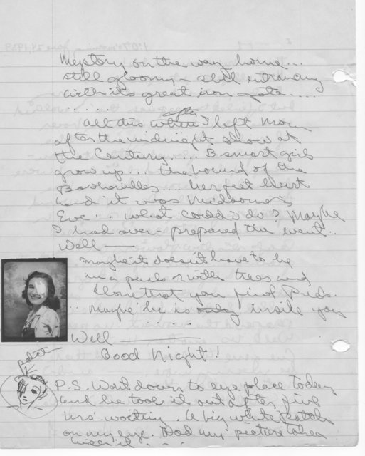 Here Joan writes, makes a little sketch, and pastes in a photo her herself with her injured eye.  