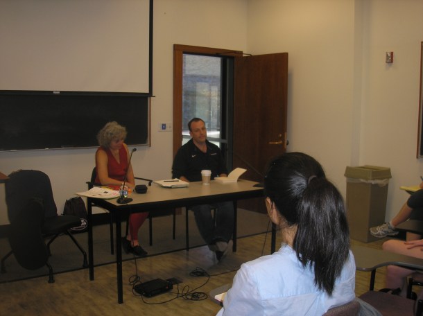 Donna Jo and Josh at the reading (Susan taking photo)