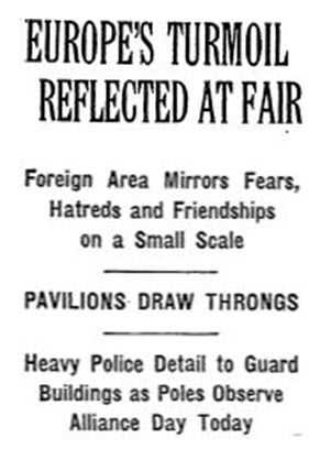 Article from the first week of World War II, showing how the Fair reflected the world's turmoil.